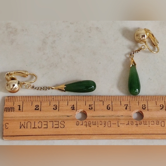Vintage Genuine Jade Teardrop Earrings - Picture 6 of 14